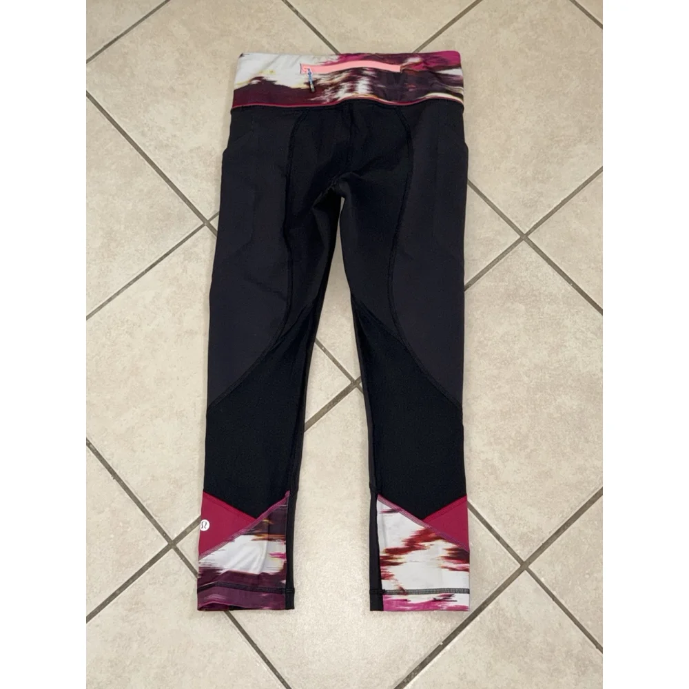 LULULEMON PACE RIVAL CROP 22”LEGGING BLACK PINK SIZE 4 - Picture 5 of 7